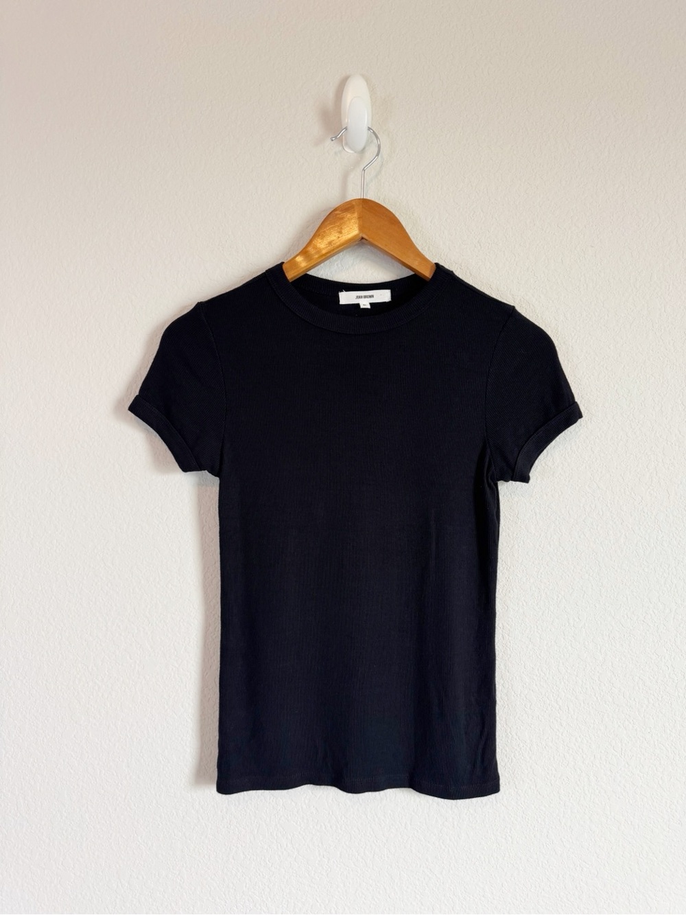 Joah Brown Black Ribbed Short Sleeve Crewneck T-Shirt Top Size M/L